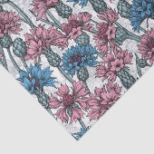 Rosa und blaue Maisblumen, weiße Blume Seidenpapier (Ausschnitt)