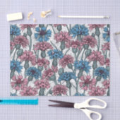 Rosa und blaue Maisblumen, weiße Blume Seidenpapier (Handwerk)