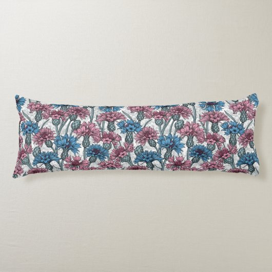 Rosa und blaue Maisblumen, weiße Blume Seitenschläferkissen (Vorderseite)