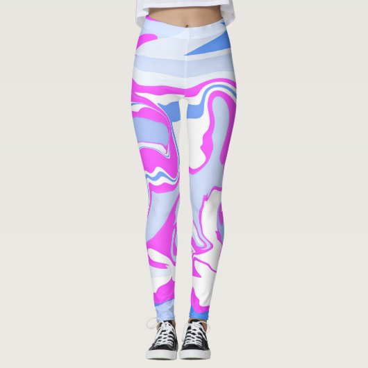 Rosa und blaue Marmorierung Leggings (Vorderseite)