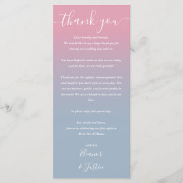 Rosa und blaue Ombre Hochzeitsempfehlung Platzkart Menükarte