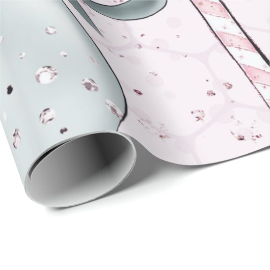Rosa und blaue Ornamente Weihnachten Geschenkpapier (Rolleneckpunkt)