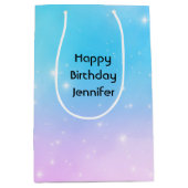 Rosa und blaue Pastellfarben Gradient Sky Geburtst Mittlere Geschenktüte (Vorderseite)