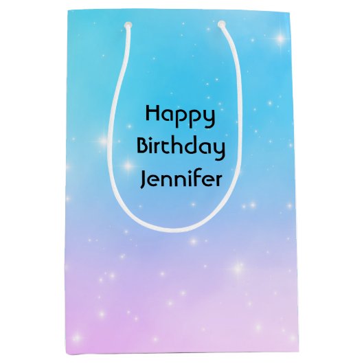 Rosa und blaue Pastellfarben Gradient Sky Geburtst Mittlere Geschenktüte (Vorderseite)