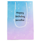 Rosa und blaue Pastellfarben Gradient Sky Geburtst Mittlere Geschenktüte (Rückseite)