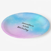 Rosa und blaue Pastellfarben Gradient Sky Geburtst Pappteller (Schrägansicht)