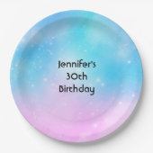Rosa und blaue Pastellfarben Gradient Sky Geburtst Pappteller (Vorderseite)