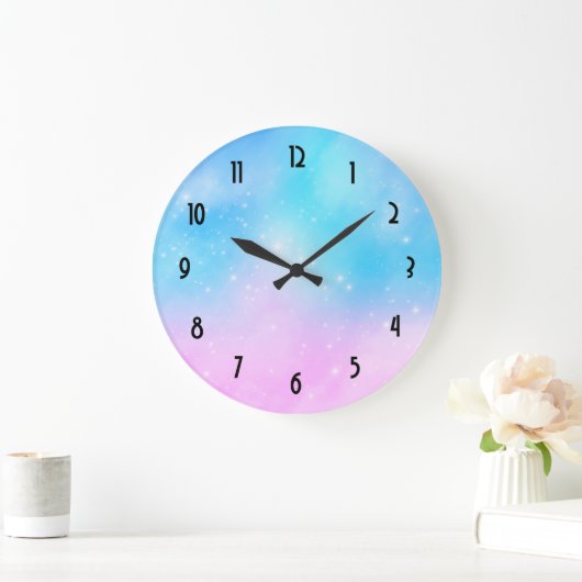 Rosa und blaue Pastellfarben Gradient Sky Große Wanduhr (Zuhause)