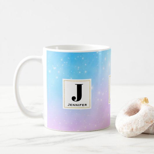 Rosa und blaue Pastellfarben Gradient Sky Monogram Kaffeetasse (Mit Donut)