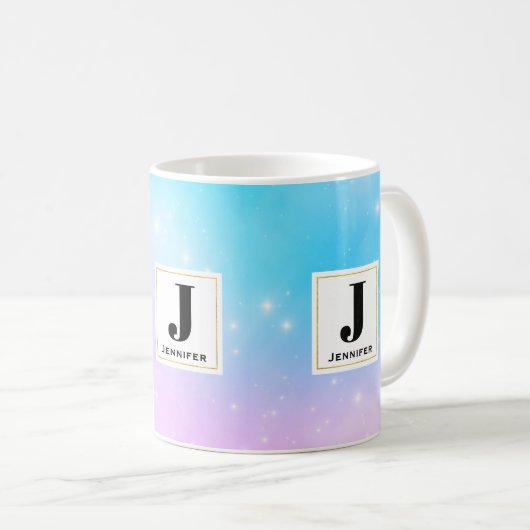 Rosa und blaue Pastellfarben Gradient Sky Monogram Kaffeetasse (VorderseiteRechts)