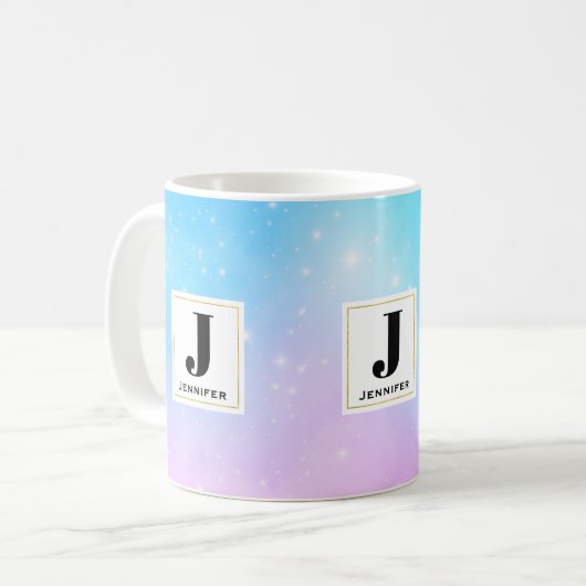 Rosa und blaue Pastellfarben Gradient Sky Monogram Kaffeetasse (Vorderseite Links)