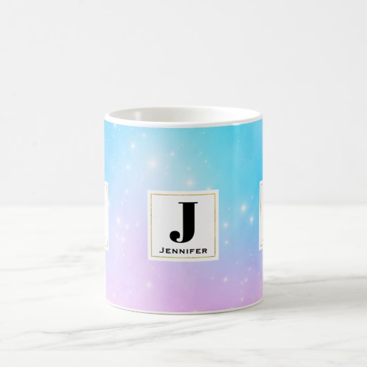 Rosa und blaue Pastellfarben Gradient Sky Monogram Kaffeetasse (Mittel)