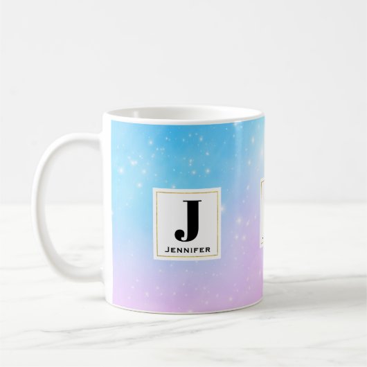 Rosa und blaue Pastellfarben Gradient Sky Monogram Kaffeetasse (Links)
