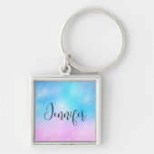 Rosa und blaue Pastellfarben Gradient Sky Schlüsselanhänger (Vorne)