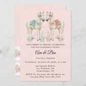 Rosa und blaue Pastelltöne Blume Pferdepaare Dusch Einladung (Vorne/Hinten)