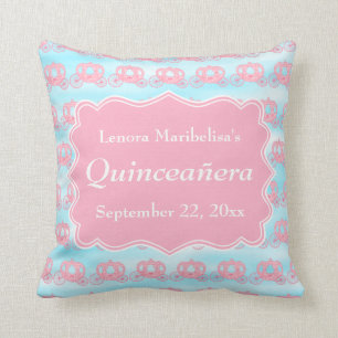 Rosa und blaue Pastellwagen Quinceanera Kissen