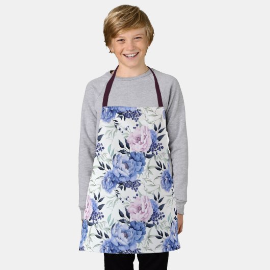 Rosa und blaue Peony Floral All-over Print-Schürze Schürze (Getragen)