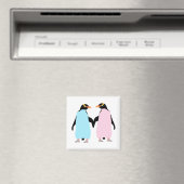 Rosa und blaue Pinguine halten Hände. Magnet (In Situ (Geschirrspüler))