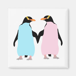 Rosa und blaue Pinguine halten Hände. Magnet