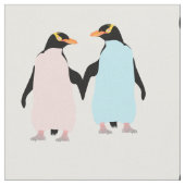 Rosa und blaue Pinguine halten Hände. Stoff (Nahaufnahme)