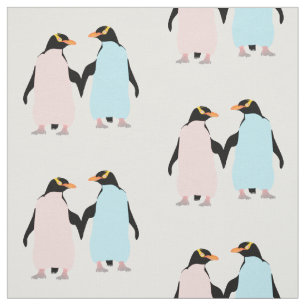 Rosa und blaue Pinguine halten Hände. Stoff