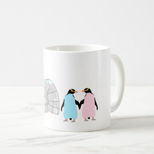 Rosa und blaue Pinguine im Iglu Kaffeetasse (VorderseiteRechts)