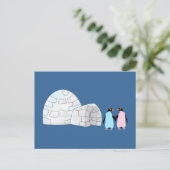 Rosa und blaue Pinguine im Iglu Postkarte (Stehend Vorderseite)