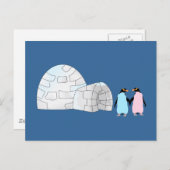 Rosa und blaue Pinguine im Iglu Postkarte (Vorne/Hinten)