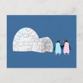Rosa und blaue Pinguine im Iglu Postkarte (Vorderseite)