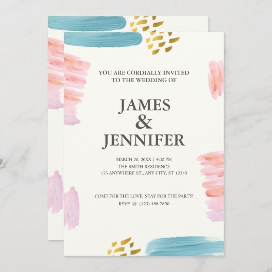 Rosa und blaue Pinselstriche Wasserfarbenpinsel Ho Einladung (Vorne/Hinten)