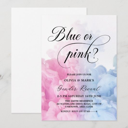 Rosa und blaue Raucherentdeckung Einladung (Vorne/Hinten)