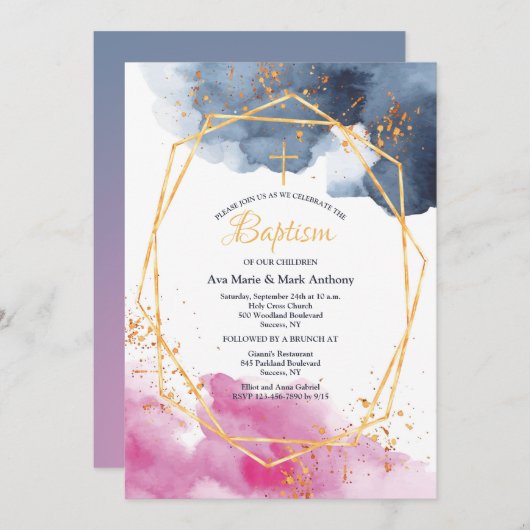 Rosa und blaue religiöse Einladung (Vorne/Hinten)