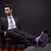 Rosa und blaue Retro Raute Bowling Button Krawatte