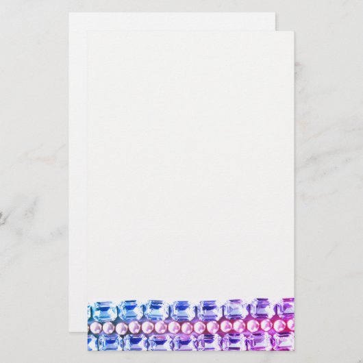 Rosa und blaue Rhinestone und Perlen Briefpapier (Vorne/Hinten)