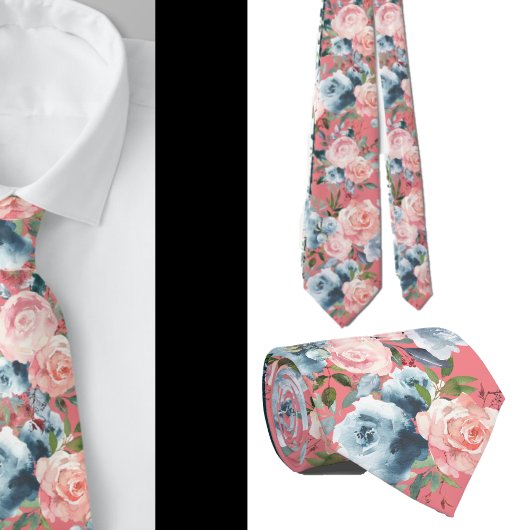 Rosa und blaue Rose Blume Floral Neck Tie Krawatte