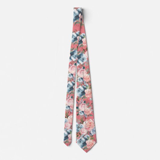 Rosa und blaue Rose Blume Floral Neck Tie Krawatte (Rückseite)