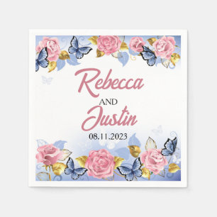 Rosa und blaue Rose Blumenmodern Boho Serviette