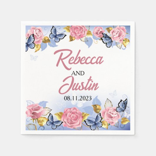 Rosa und blaue Rose Blumenmodern Boho Serviette (Vorderseite)
