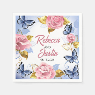 Rosa und blaue Rose Blumenmodern Boho Serviette