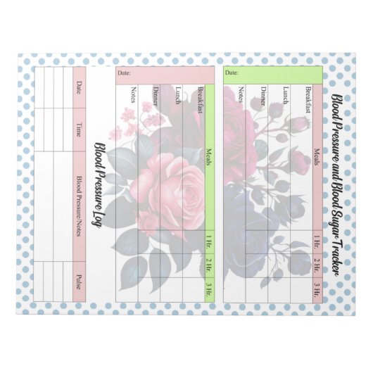 Rosa und blaue Rose Blutzucker und Blutdruck Notizblock (Vorderseite)