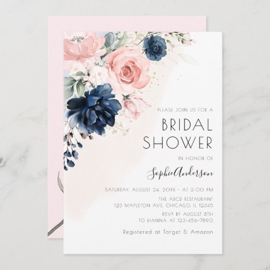 Rosa und blaue Rose Boho Brautparty Einladung (Vorne/Hinten)