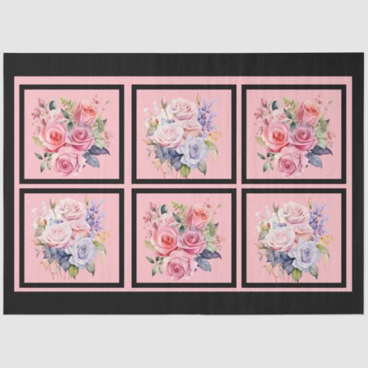 Rosa und blaue Rose Bouquets gepolstert Decoupage Seidenpapier (Vorderseite)