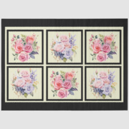 Rosa und blaue Rose Bouquets gepolstert Decoupage Seidenpapier