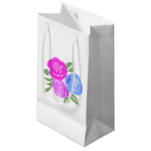 Rosa und blaue Rose Geschenktasche Kleine Geschenktüte (Vorderseite Schrägansicht)