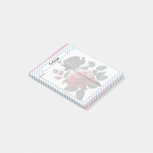 Rosa und blaue Rose Post-it Klebezettel (angewinkelt)