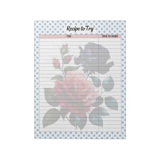 Rosa und blaue Rose Rezept Notizblock (Rotiert)