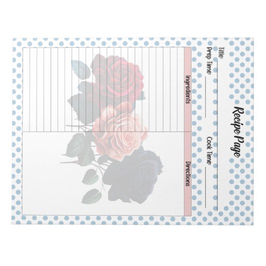Rosa und blaue Rose Rezept Notizblock (Vorderseite)