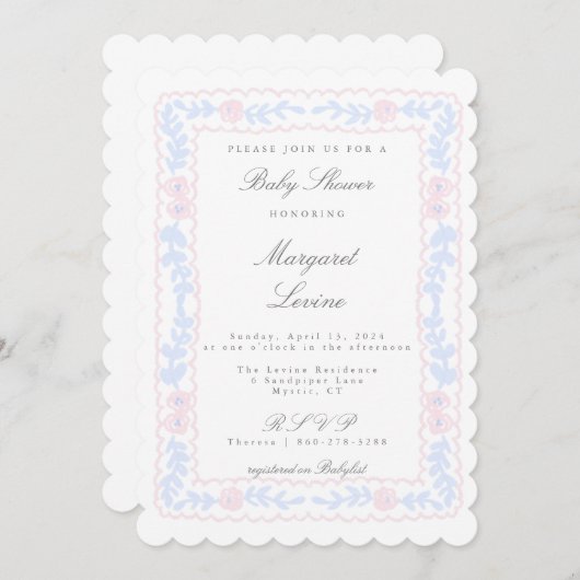 Rosa und blaue Rose Trellis Kinderdusche Einladung (Vorne/Hinten)