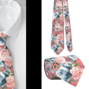 Rosa und blaue Rosen Blumen Floral Krawatte