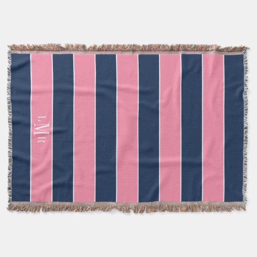 Rosa und blaue Rugby Streifen 3 Buchstaben Monogra Decke (Vorderseite)